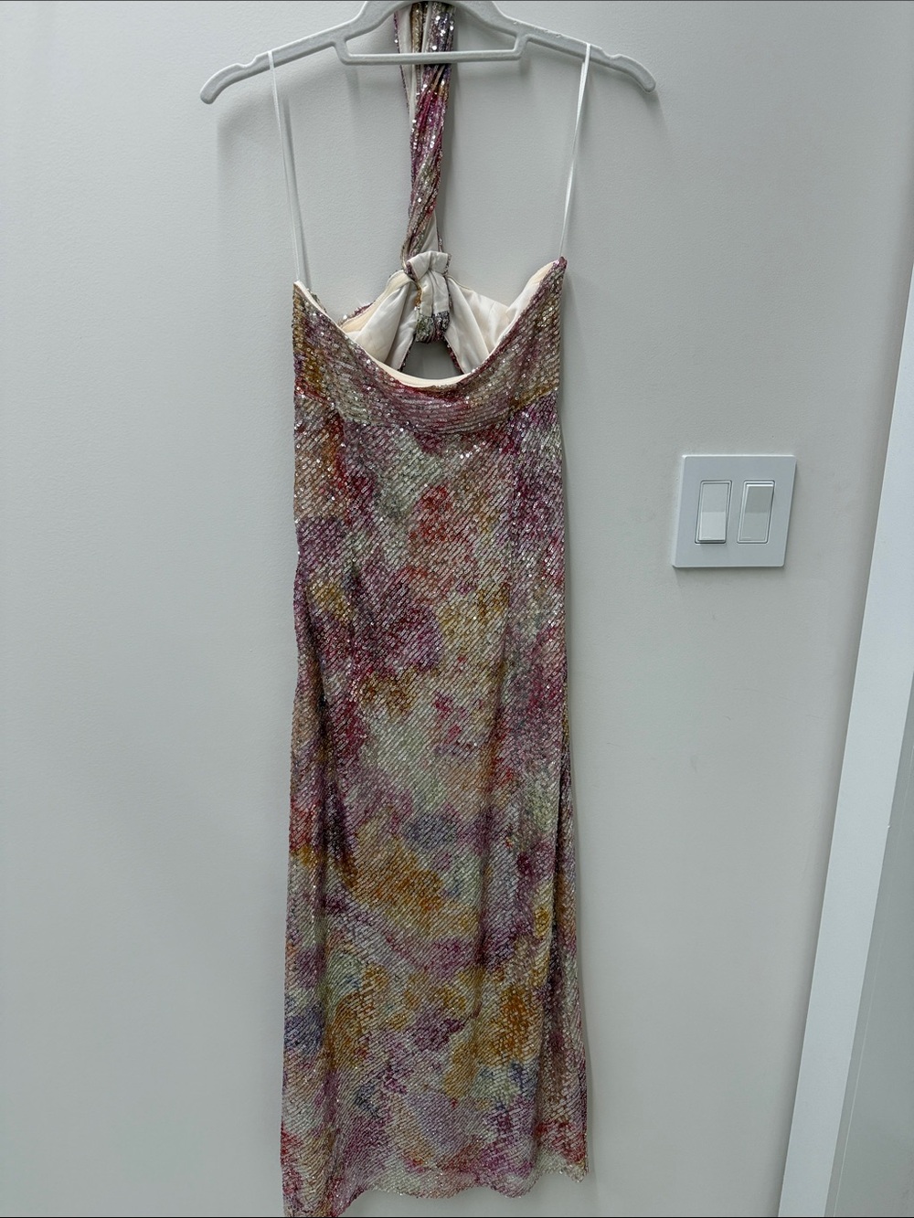 Zara Sequin Tie-Neck Slip Dress in Multi Pink - Picture 3 of 5